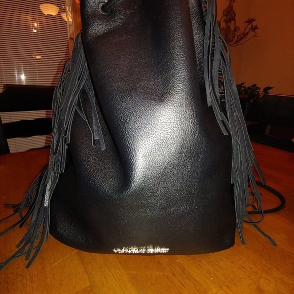 Victoria Secret black backpack purse with fringe - Picture 7 of 11